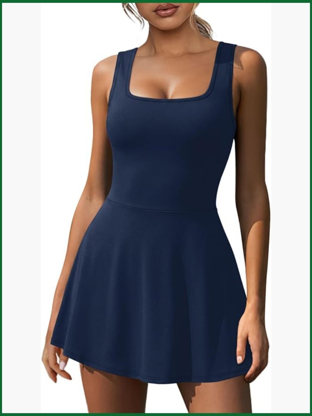 Athletic Dress with Built-in Shorts & Pockets 4-Way Stretch U Neck A-line